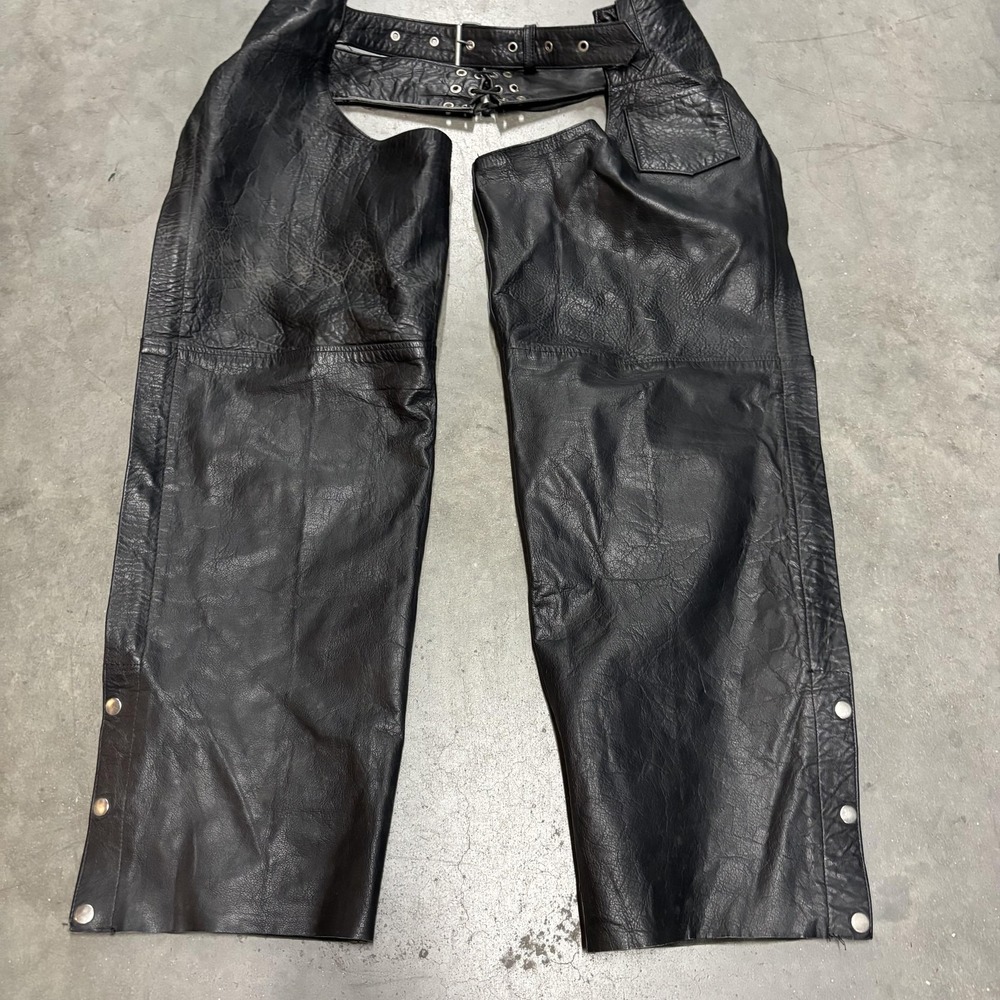 Men's Black Leather Chaps - Classic Biker Style